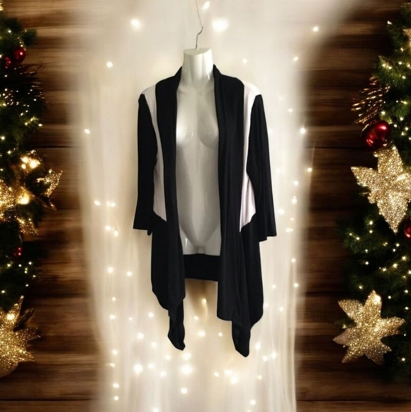 Lauren Michelle cardigan black white open front size L 🌹great look sharp - Picture 1 of 8
